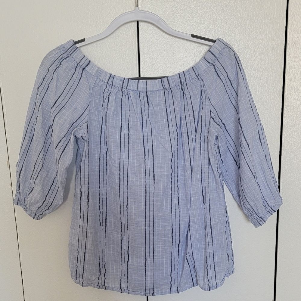 Blue Striped Off Shoulder Blouse - Picture 2 of 5